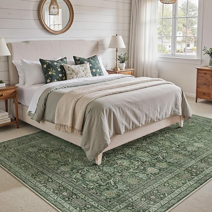 Area Rug 8x10 Green Washable Living Room Carpet Soft Non Slip Vintage Bedroom - Image 6