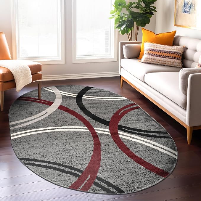 Rugshop Modern Wavy Circles Design Non-Shedding Oval Rug, Carpet - Image 9