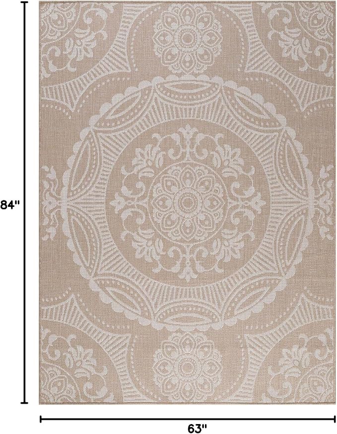 Medallion Outdoor Rug 5x7 Washable Outside Carpet - Image 2