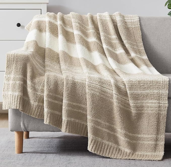 WRENGONGE Khaki Throw Blanket, 50x70 Soft Cozy Striped Throw Blankets by WRENSONGE