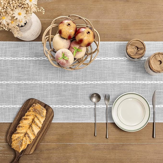 ZeeMart Farmhouse Braided Striped Table Runner, Rustic Grey Table Runners 60 - Image 5