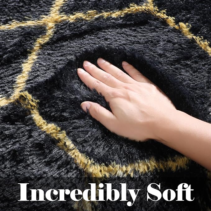 ONASAR 8x10 Area Rugs for Living Room, Fluffy Black and Gold Bedroom Rug - Image 4