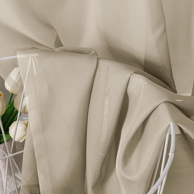 OVZME Taupe Sheer Curtains 84 Inches Long 2 Panels - Image 3