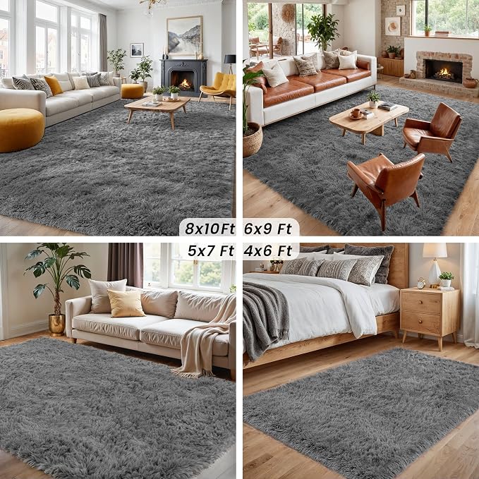 4x6 Area Rugs for Living Room Rug: Soft Fluffy Shag Light Gray Rugs for Bedroom - Image 6