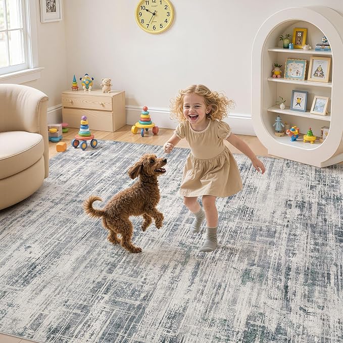 Area Rug for Living Room: 5x7 Washable Neutral Abstract Modern Soft Rugs Non - Image 4