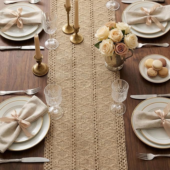 Burlap Boho Table Runner Farmhouse Rustic Jute Macrame Woven Dining Table Runner - Image 7