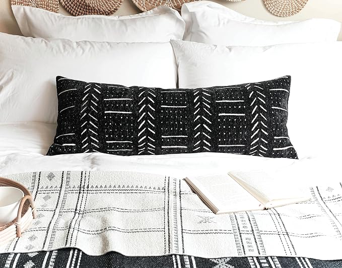 BLISSBLUSH Black Decorative Lumbar Pillow Cover 14X36, Boho Lumbar Throw Pillow - Image 7