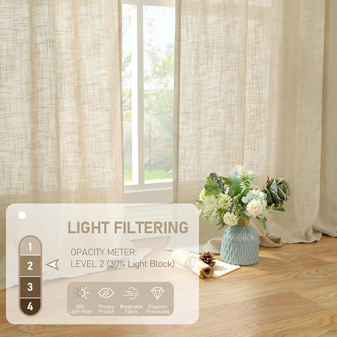 LAMIT Light Filtering Linen Curtains 84 inches Long - Image 4