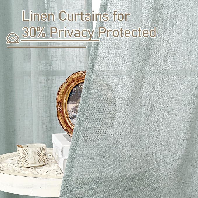 LAMIT Greyish Blue Linen Boho Curtains 84 inch Length 2 Panels, Light Filtering - Image 5