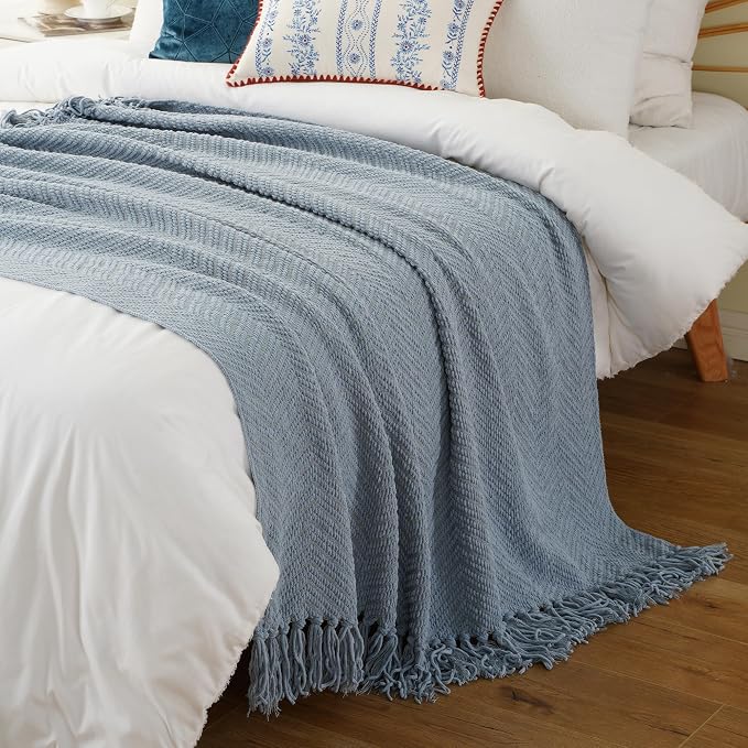 BATTILO HOME Bluish Grey Chenille Throw Blanket - Image 4