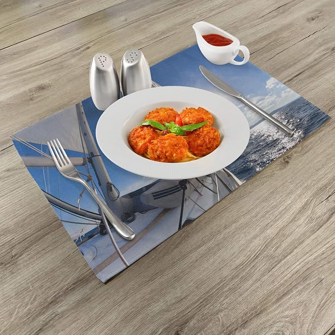 Ambesonne Sailboat Place Mats Set of 4, Sailing Boat in The Sea Maritime Speedy - Image 2