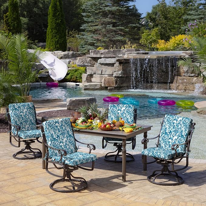 Arden Outdoor Midback Chair Cushion, 18 x 16.5, Rain-Proof, Fade Resistant Aqua - Image 3
