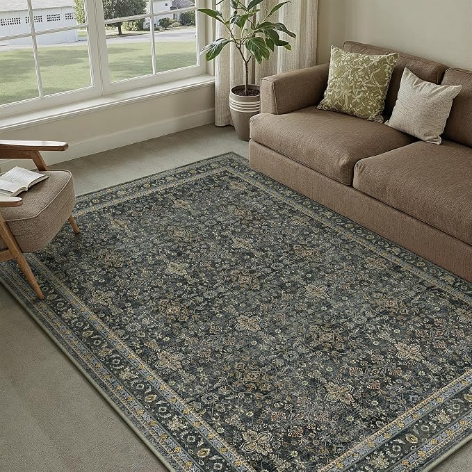Area Rug 5x7 Black Washable Vintage Living Room Carpetb Traditional Distressed - Image 4