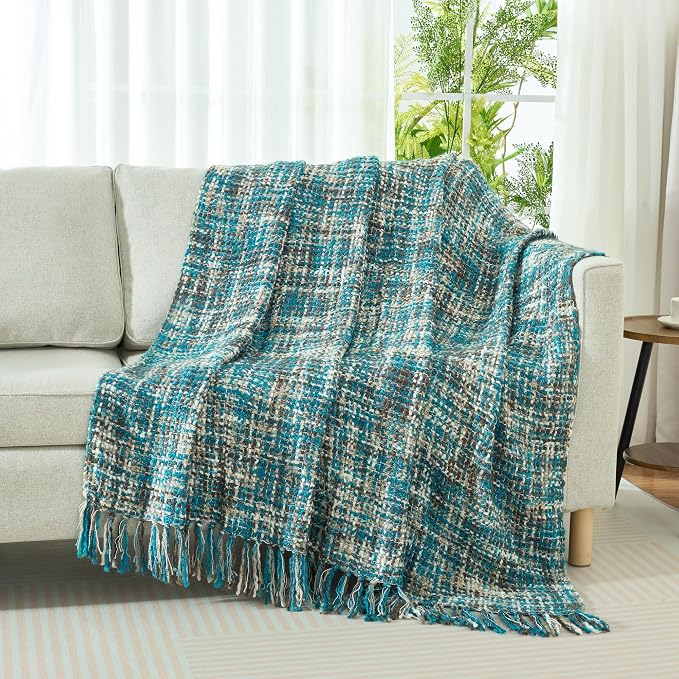 Multi-Color Teal Cable Knitted Throw Blanket - Image 7