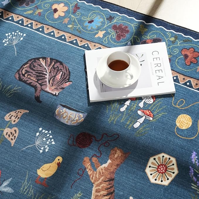 Rugcomf Round Rug 4ft Washable Circle Rug Non Slip Low Pile Boho Floral Animal - Image 7