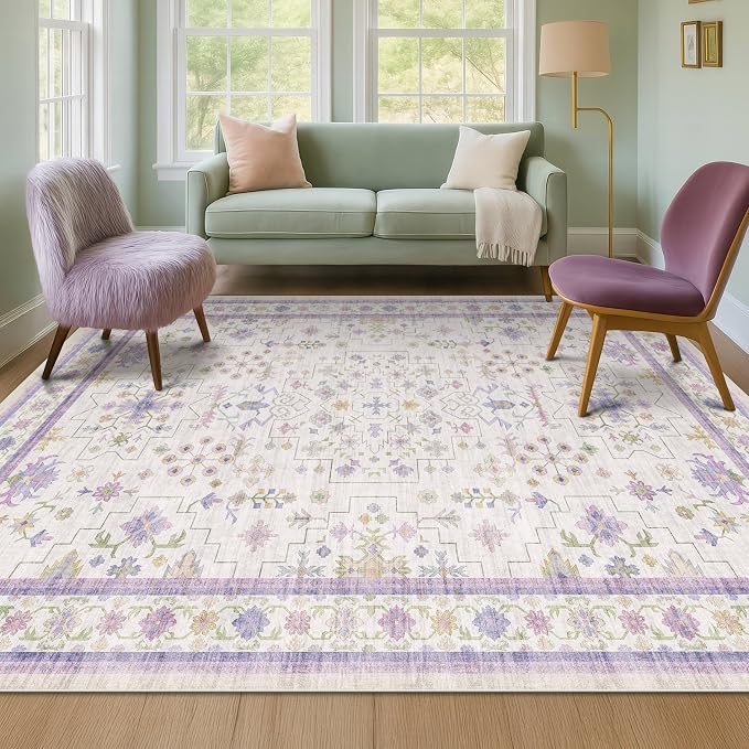 6x9 Lavender Rug for Bedroom, Kids Playroom, Non Slip Large Washable Living - Image 3