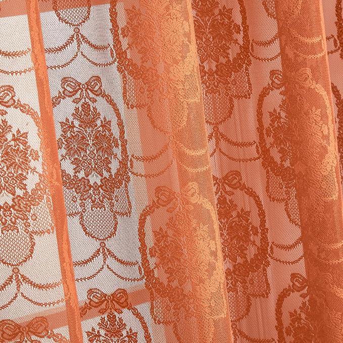 Burnt Orange Lace French Delicacy Curtains 63 Inches Long -Rod Pocket Luxury - Image 8