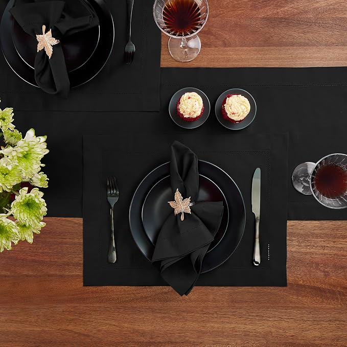 Home Ekaa Black Table Runner 36 Inch – Cotton Linen Hemstitch Farmhouse & - Image 4