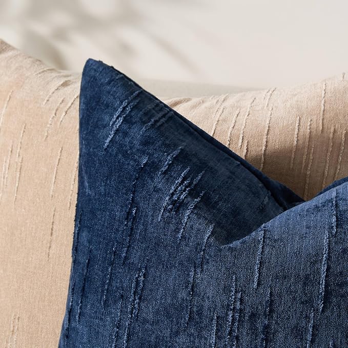 Set of 2 Soft Textured Throw Pillow Covers 18x18, Invisible Zipper Neutral - Image 3