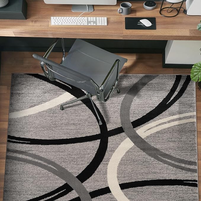 Rugshop Wavy Circles Design Square Rug, Non-Shedding Carpet - Image 9
