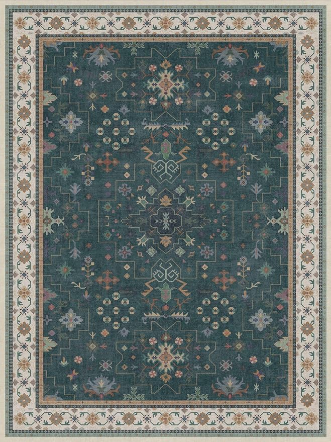 Vintage Dark Green 6x8 Dining Room Rugs - Image 2