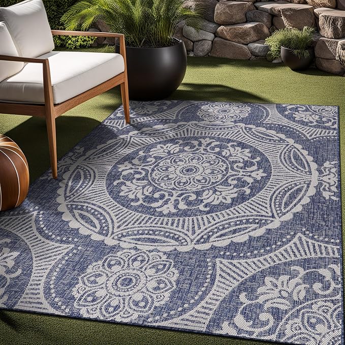 Medallion Outdoor Rug 9x12 Washable Outside Carpet - Image 9