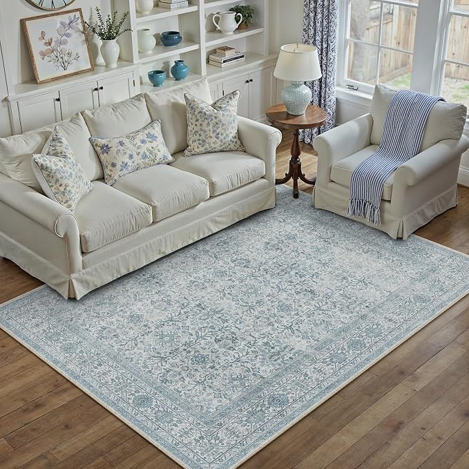 Blue Area Rug 4x6 Washable Office Entryway Carpet Soft Vintage Indoor Kitchen - Image 6