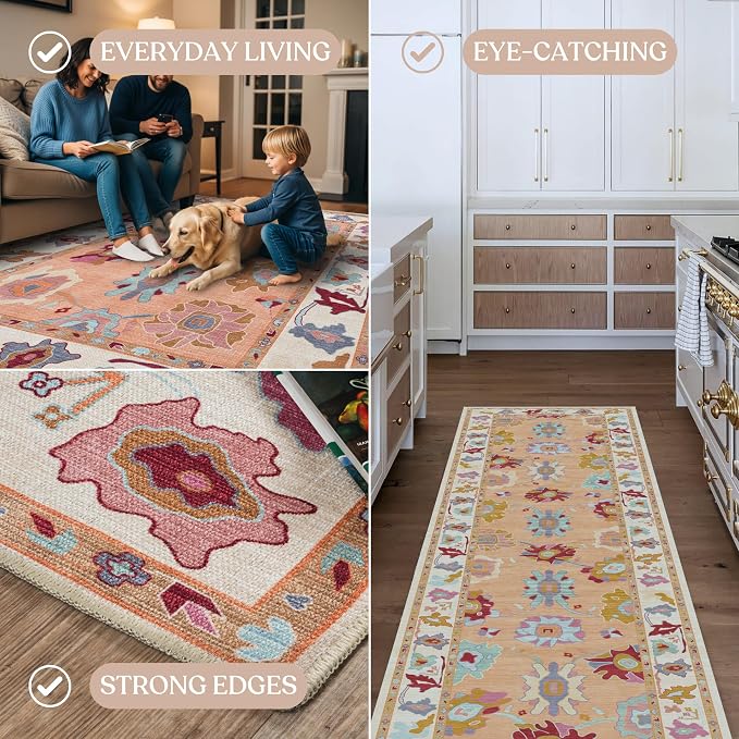 Fame Living Orange Oushak Runner Rug, Modern Runners, Small Throw Rugs - Image 4