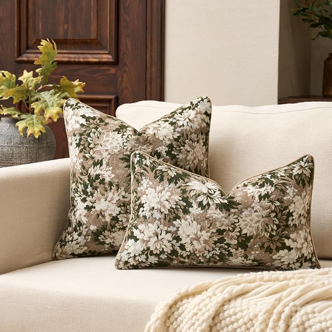 Yangest Neutral Floral Pillow Cover 24 x 24 Inches, Vintage Chenille Square - Image 5