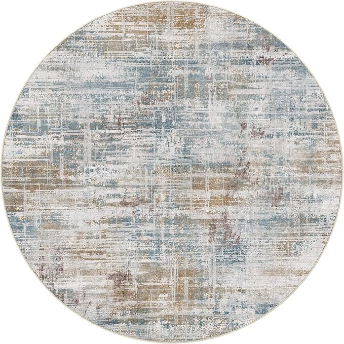 5ft Round Area Rug for Living Room: 5x5 Washable Neutral Abstract Modern Soft - Image 8