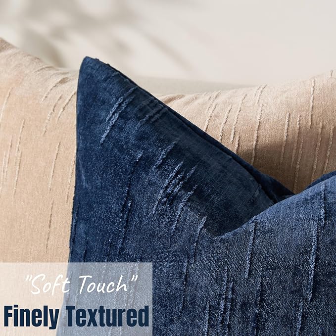 Set of 2 Soft Textured Throw Pillow Covers 24x24, Invisible Zipper Neutral - Image 3