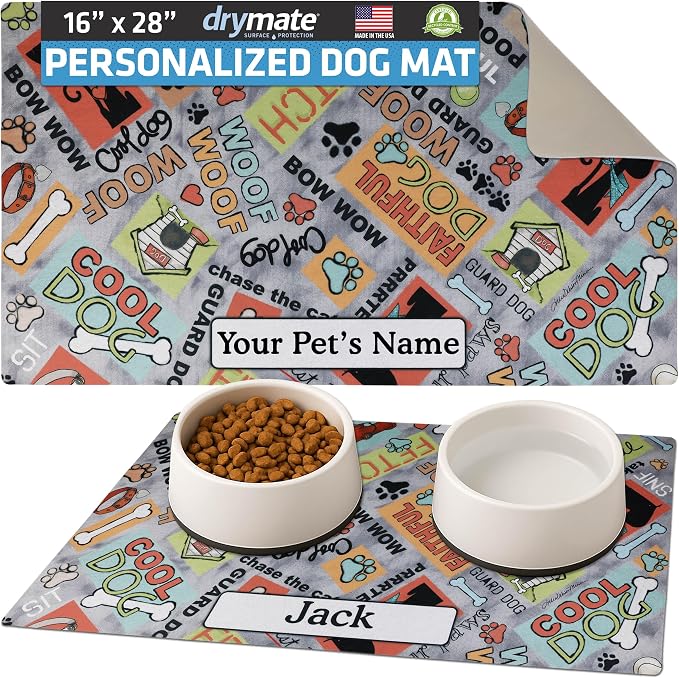 Drymate Personalized Pet Bowl Placemat, Custom Dog & Cat Food Feeding Mat by Drymate