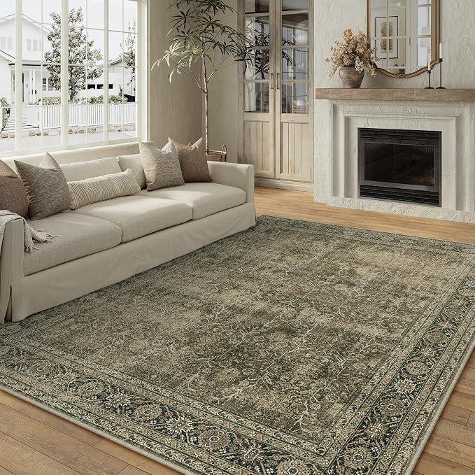 Vintage Area Rug 8x10 Light Brown Washable Living Room Bedroom Indoor Carpet - Image 5
