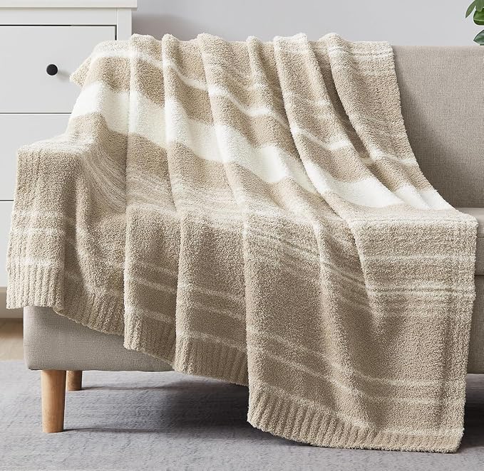 WRENGONGE Khaki Throw Blanket, 60x80 Soft Cozy Striped Throw Blankets by WRENSONGE