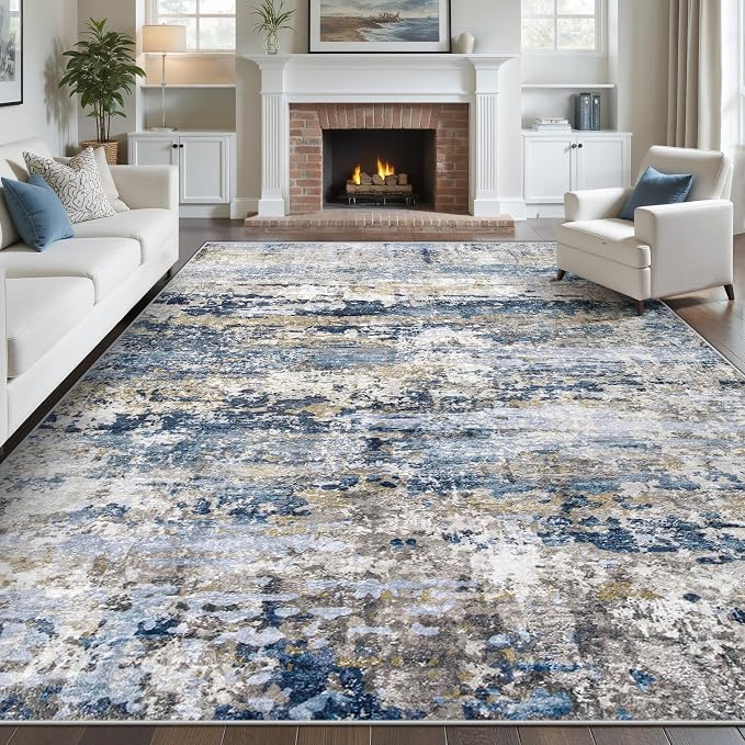 Area Rugs 8x10 for Living Room: Washable Rug Modern Abstract Neutral Soft by pmtsns