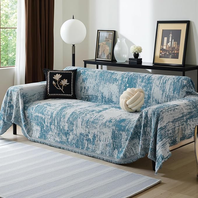 MEETSKY Boho Couch Cover for Dogs Washable Blue Abstract Couch Sofa Protector - Image 2