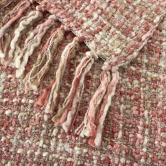 Multi-Color Light Pink Cable Knitted Throw Blanket - Image 4