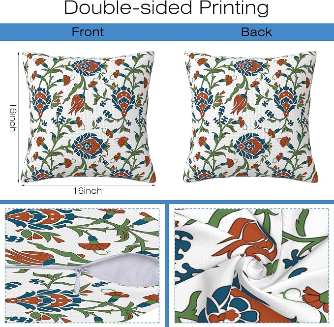 Throw Pillow Cover Case Vintage Floral Pillow Covers 16x16 Inch Set of 2 - Image 2