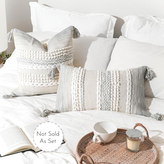 BlissBlush Gray Decorative Lumbar Pillow Cover 14x24, Boho Accent Throw Pillow - Image 5