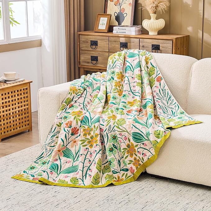 Beige Boho Throw Blanket, 100% Cotton Blankets - Image 4