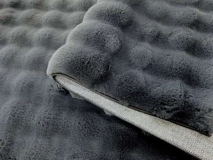 GLORY RUGS Area Rugs Bubble Soft Faux Rabbit Fur Rug 5x7 Polar Gray Plush - Image 4