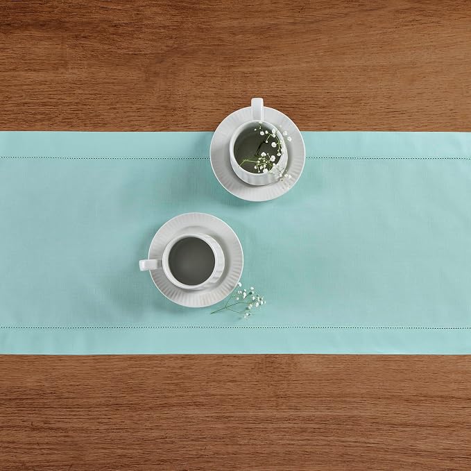Solino Home Cotton Linen Pastel Turquoise Table Runner 72 Inches Long - Image 3