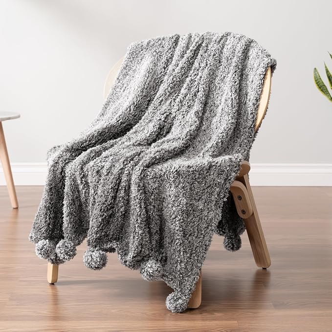 PAVILIA Grey Sherpa Throw Blanket by PAVILIA