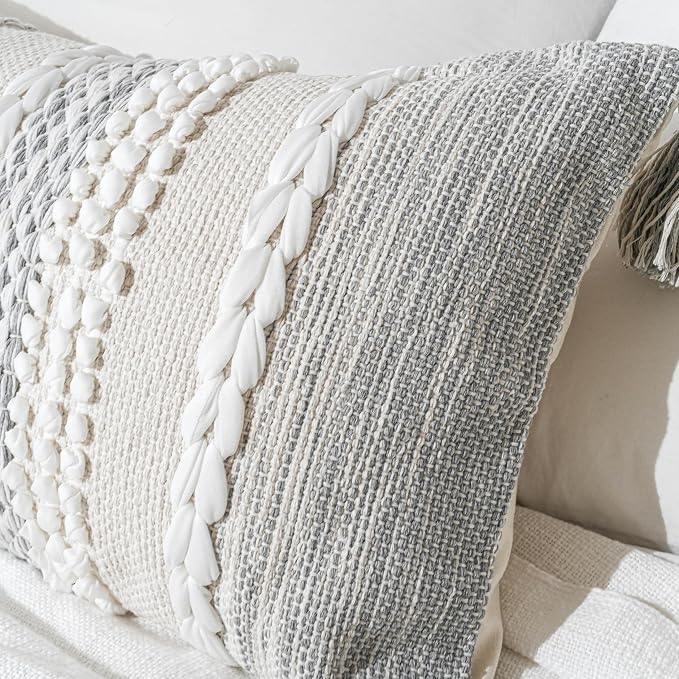 BlissBlush Gray Decorative Lumbar Pillow Cover 14x24, Boho Accent Throw Pillow - Image 4