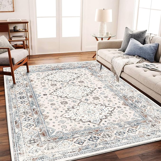 Retro Boho Design Area Rug 4x6 Washable Living Room Indoor Non-Slip Large by CHAMPLANT