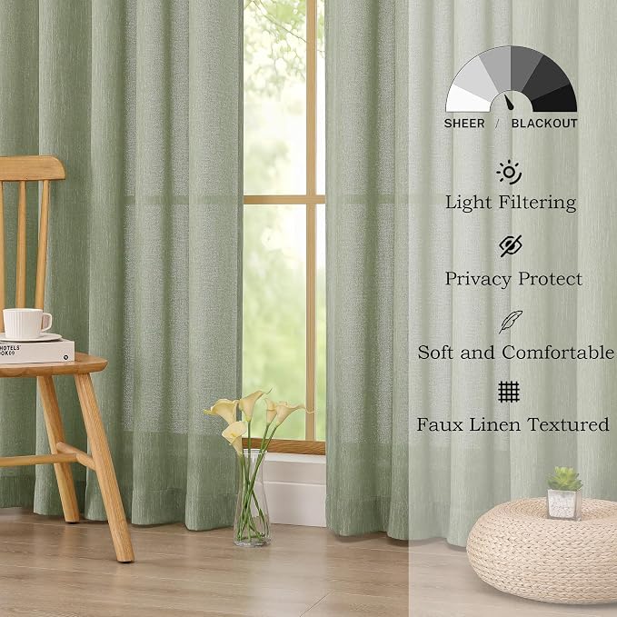 Simplebrand Sage Green Faux Linen Textured Semi Sheer Curtains 72 Inches Long 2 - Image 9