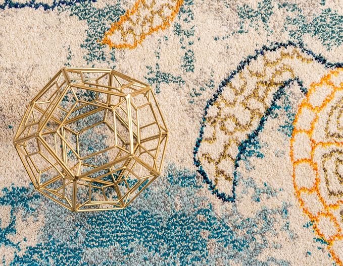 Unique Loom Positano Collection Coastal Modern Turtles Beige Area Rug - Image 5