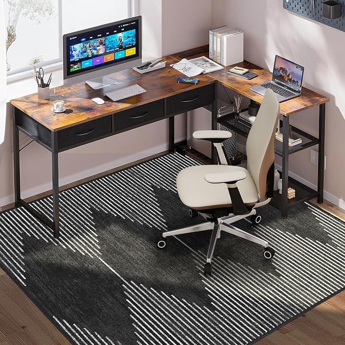 Office Chair Mat for Hardwood Floors, Durable 48"x60" Low-Pile Bohemian Stripe by FURKIT