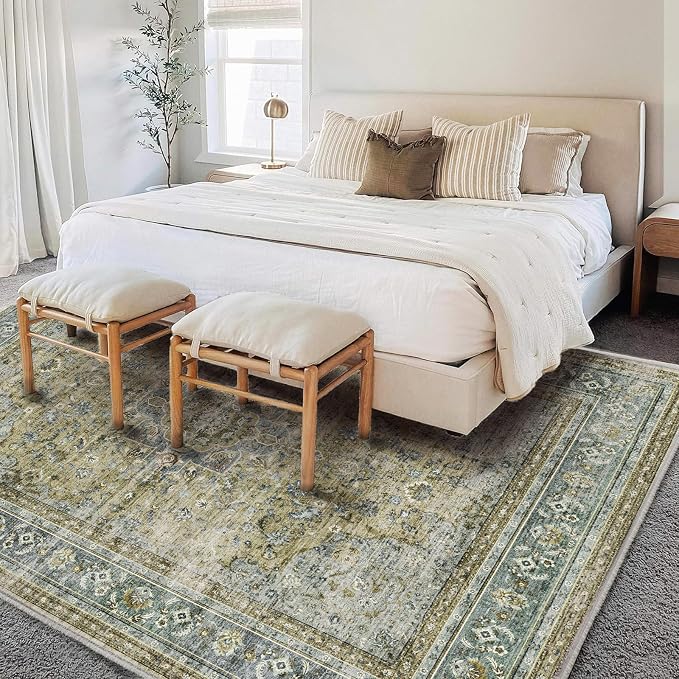 Washable Area Rug 9'x12' Boho Design Non-Shedding Easy Care Ideal - Image 3