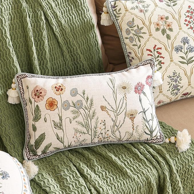 ISAENNE Design Linen Throw Pillow Covers 12"x20" Pack of 2, Lumbar Farmhouse - Image 2